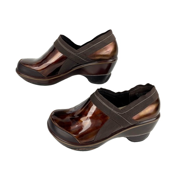 Jambu Shoes - Jambu Patent Leather Clogs Women's 8 M Marble Brown Flats Slip On Loafers Cali